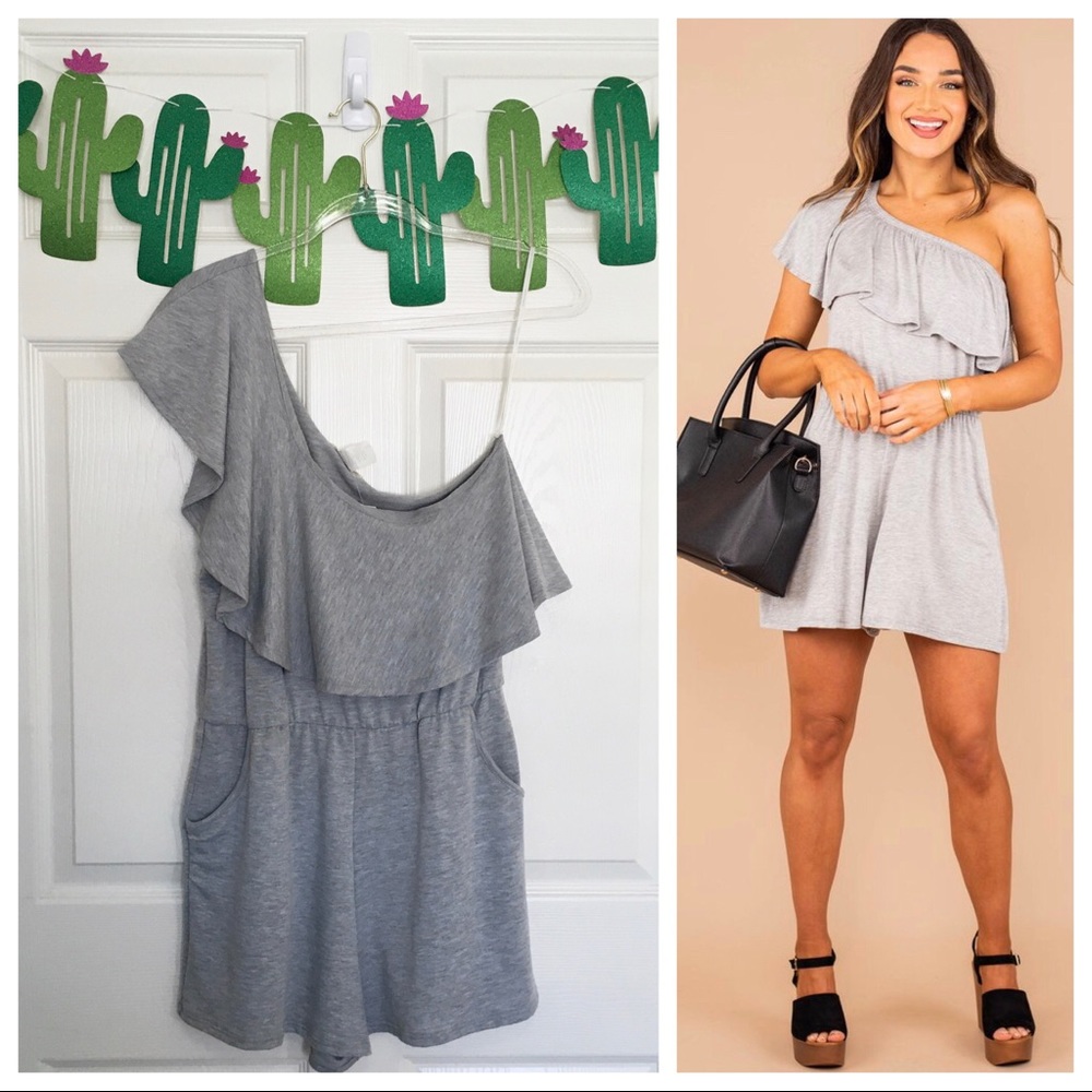 NWT Rolla Coster Gray Ruffle One Shoulder Romper